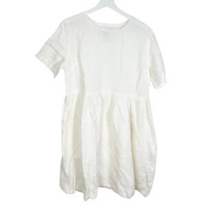 Shiny by Nature Princess 100% Linen Ivory-White Dress Pockets Womens Size Small